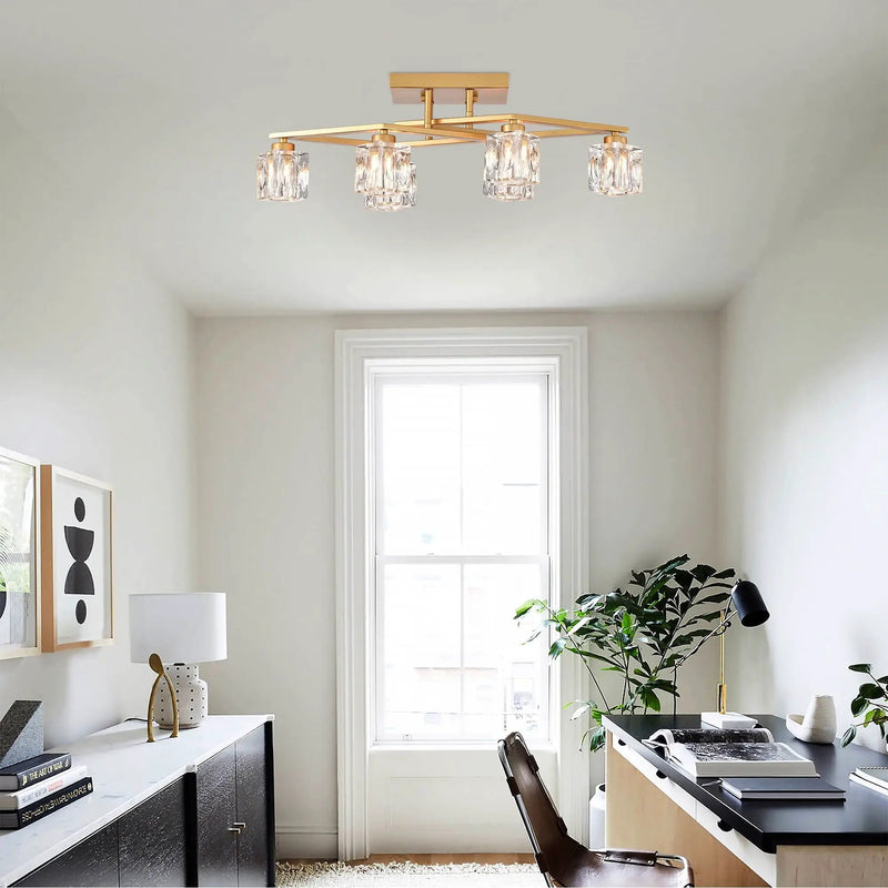 6 Light Crystal Ceiling Light For Dining Room, Modern Ceiling Lamp With Light Fixture For Entryway, Lobby, Kitchen, Bedroom, Living Room, Conference Room, (6*G9 Bulbs Included) by HouseOfZazla