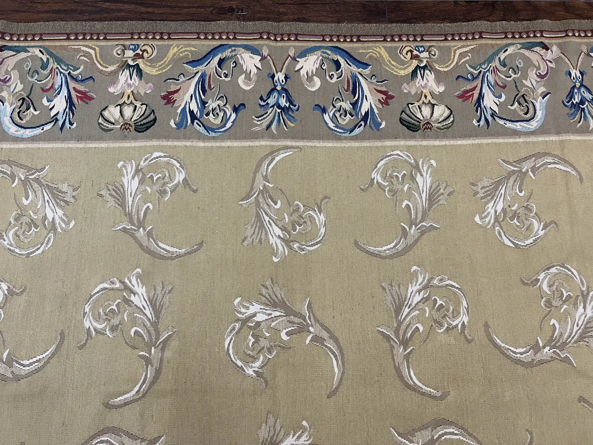Vintage Aubusson Flatweave Area Rug 9x12, Aubusson Weave, Wool, Beige, Handmade, French European Design, 8'9" x 11'9" by Jewel Rugs