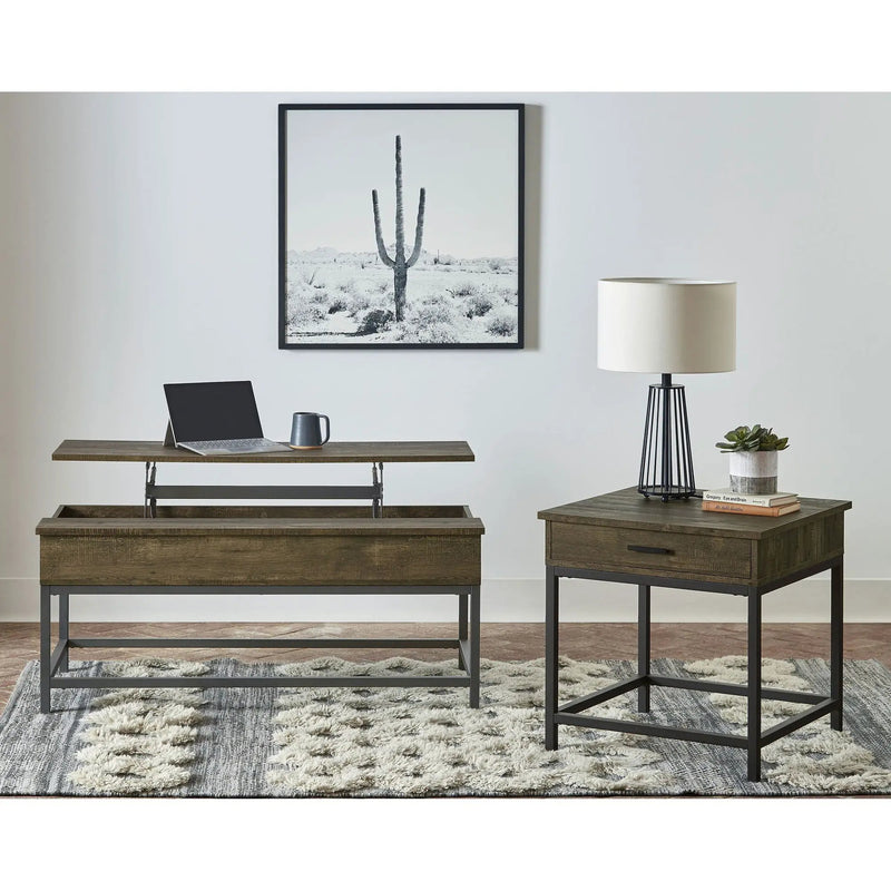 Walton - 2 Piece Coffee And End Table Set With Lift Top Design - Brown Oak by HouseOfZazla