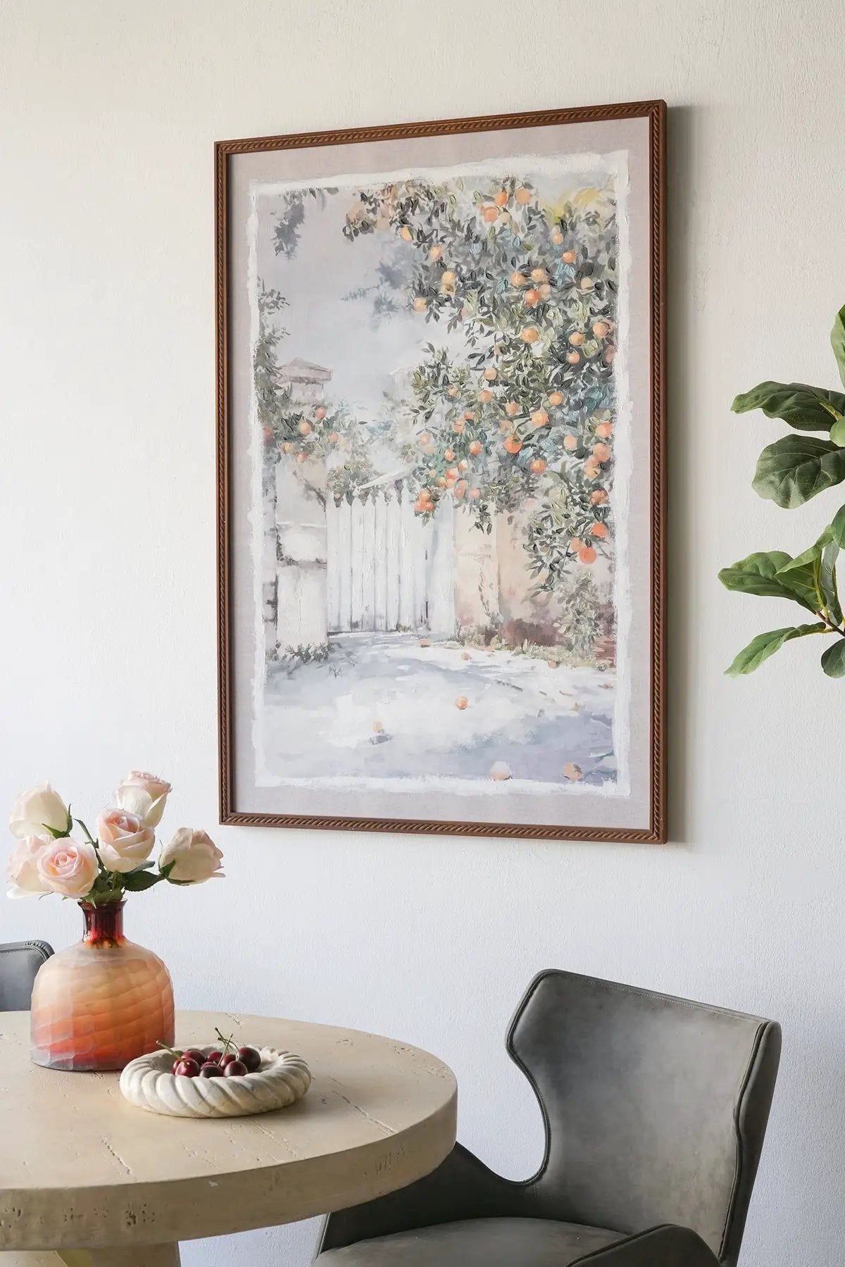 31.5x47.2' Hand-Painted Courtyard Scene Canvas Wall Art with Textured Pine Wood Frame by HouseOfZazla
