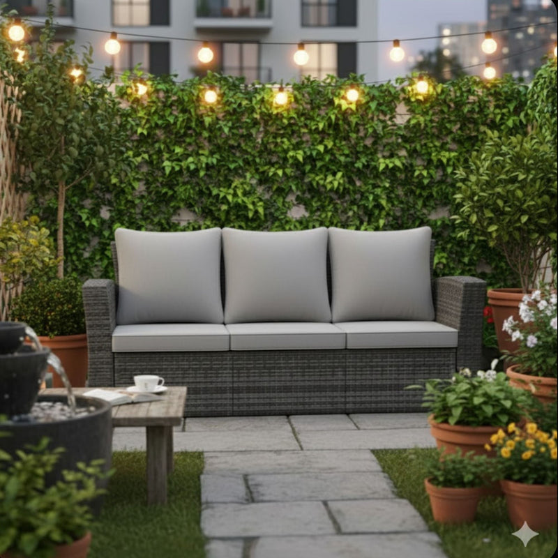 All-Weather Wicker 3 Seat Patio Sofa With Thick Cushions by HouseOfZazla