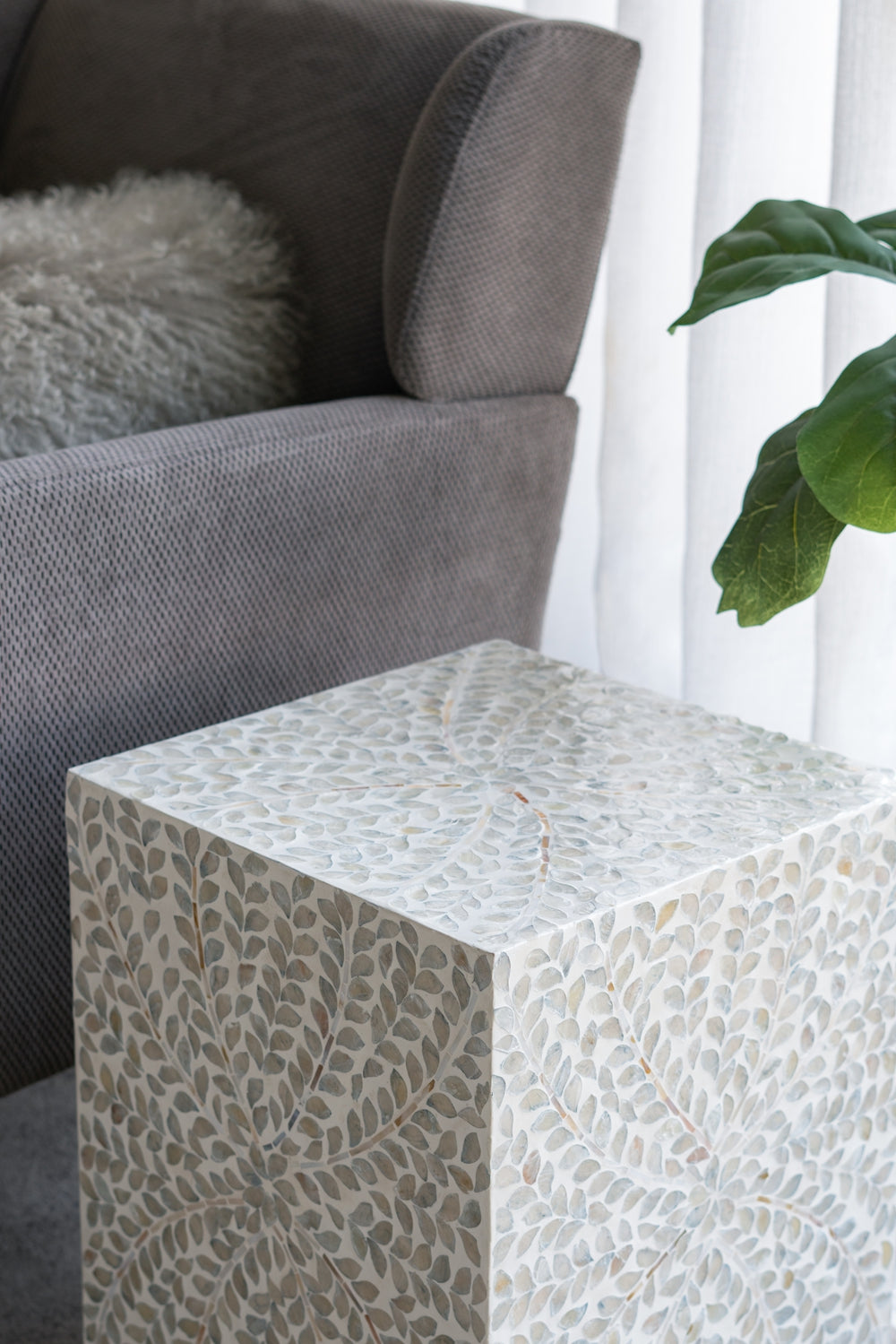 14" Square Accent Stool With Capiz Shell Finish, photo 6 of 8