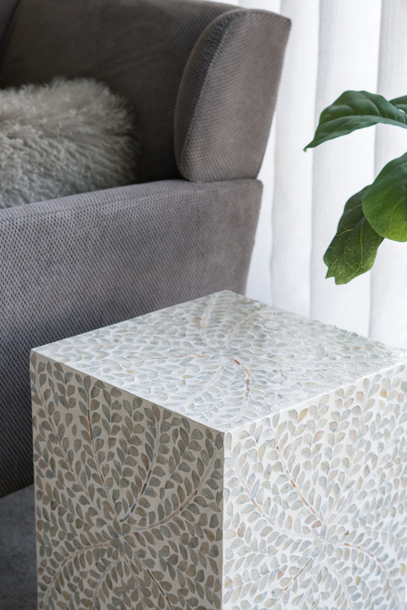 14" Square Accent Stool With Capiz Shell Finish, photo 6 of 8
