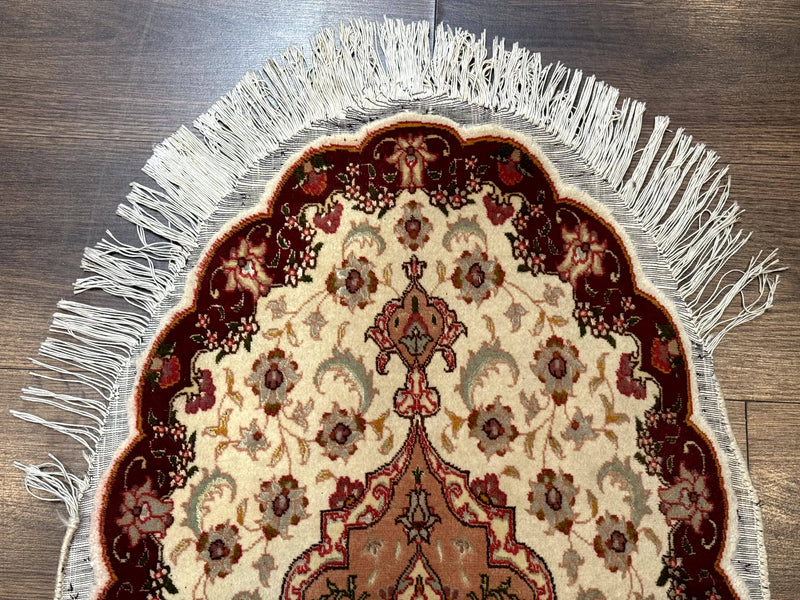 Small Oval Persian Tabriz Rug 2x4, Kork Wool and Silk Highlights, Fine 260 KPSI by Jewel Rugs