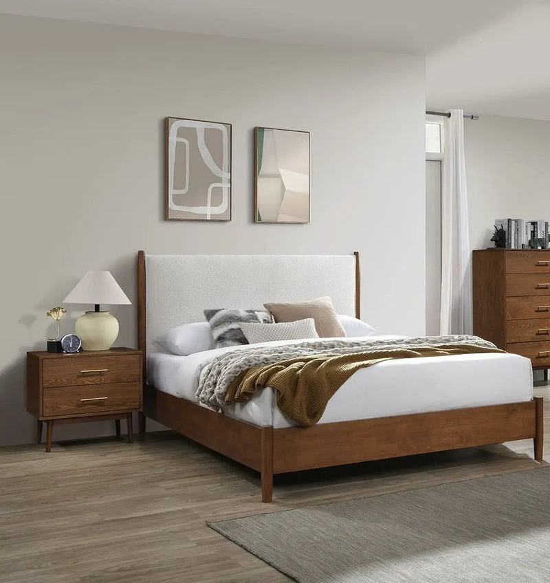 Walnut Color 3pc Bedroom Set Full Size Bed with Upholstered Panel Headboard by HouseOfZazla