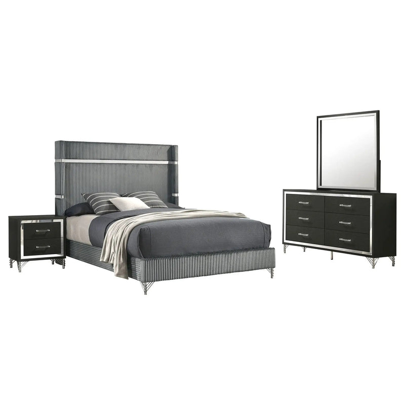 Lucia 4-piece Eastern King Bedroom Set Grey and Black by Unique Piece Furniture