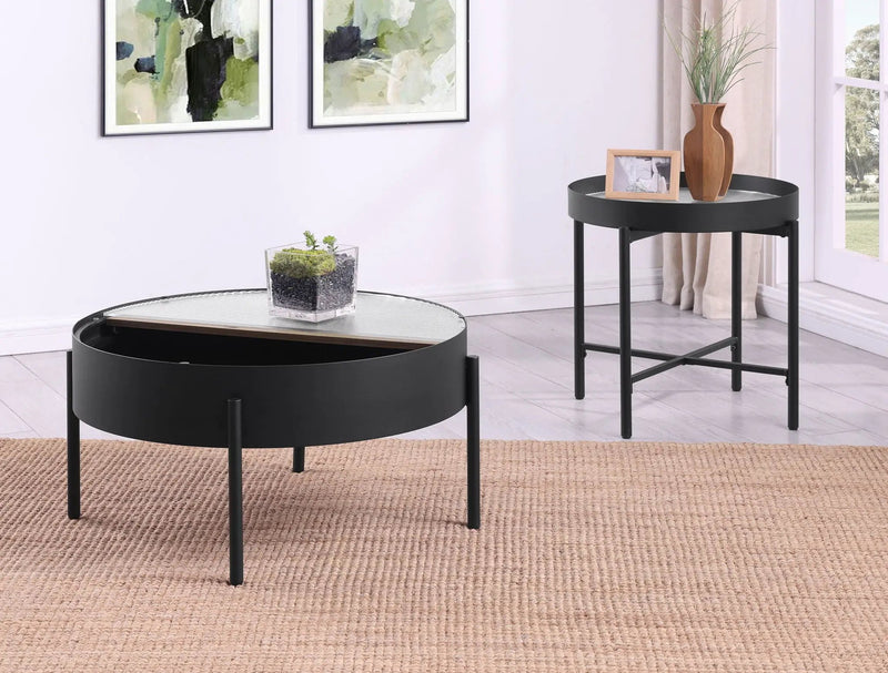 Ozella 2-piece Round Coffee and End Table Set Sandy Black by Unique Piece Furniture