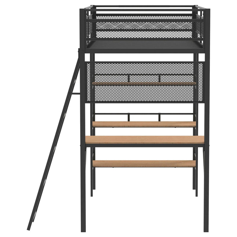 Campus 3-shelf Metal Twin Workstation Loft Bed Matte Black by Unique Piece Furniture
