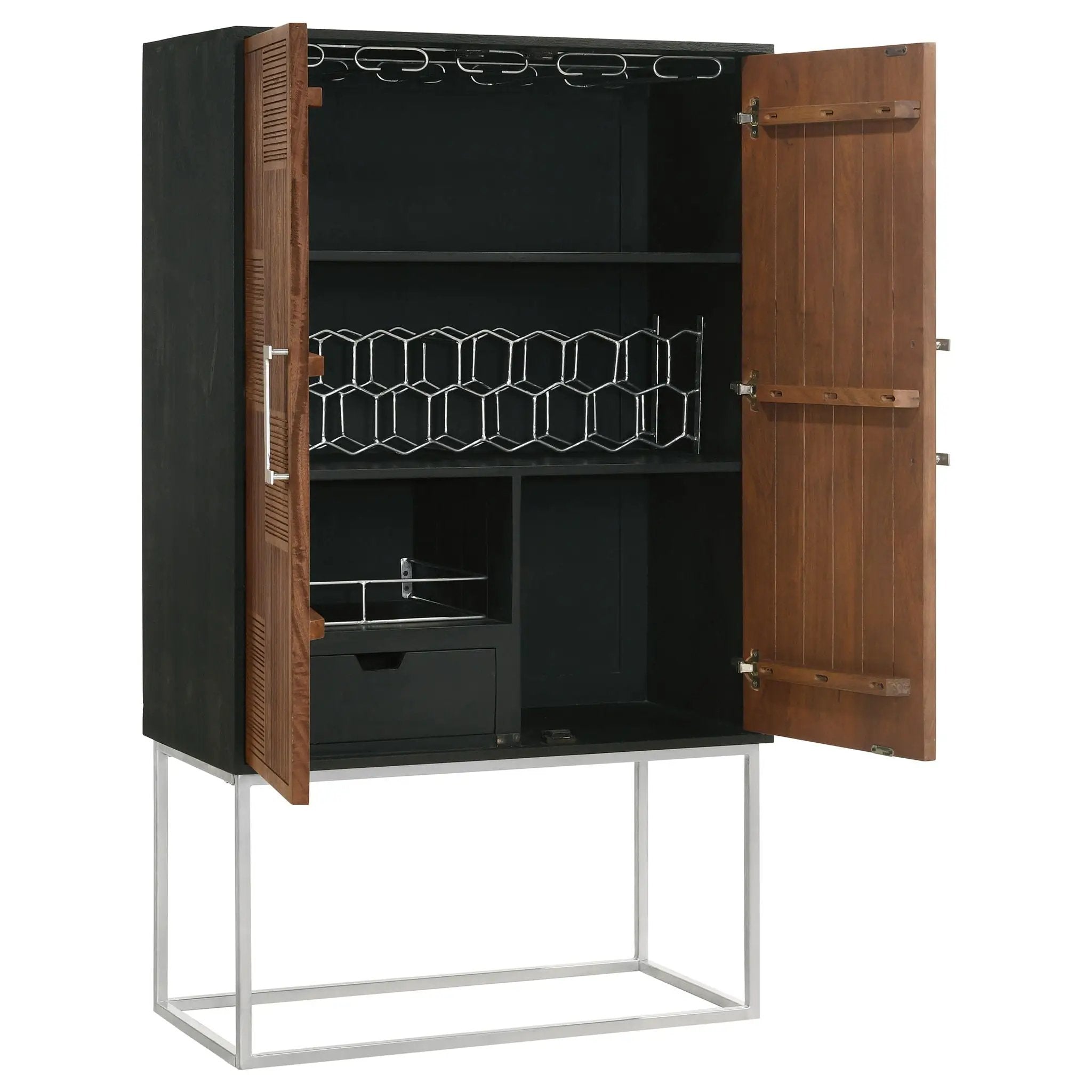 Borman 2-door Home Bar Cabinet Wine Storage Walnut and Black by Unique Piece Furniture