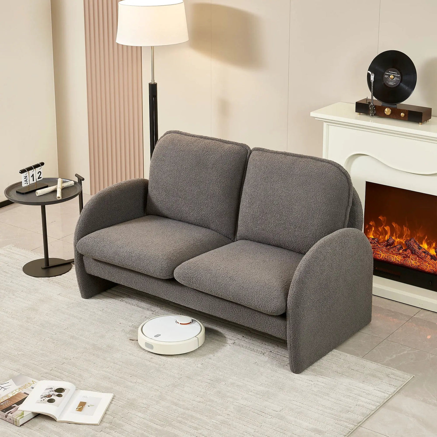 Loveseat Sofa Small Couch For Living Room, Sherpa Fabric Upholstered Loveseat Sofa Couch, Small Loveseat Sofa For Apartment, Bedroom by HouseOfZazla