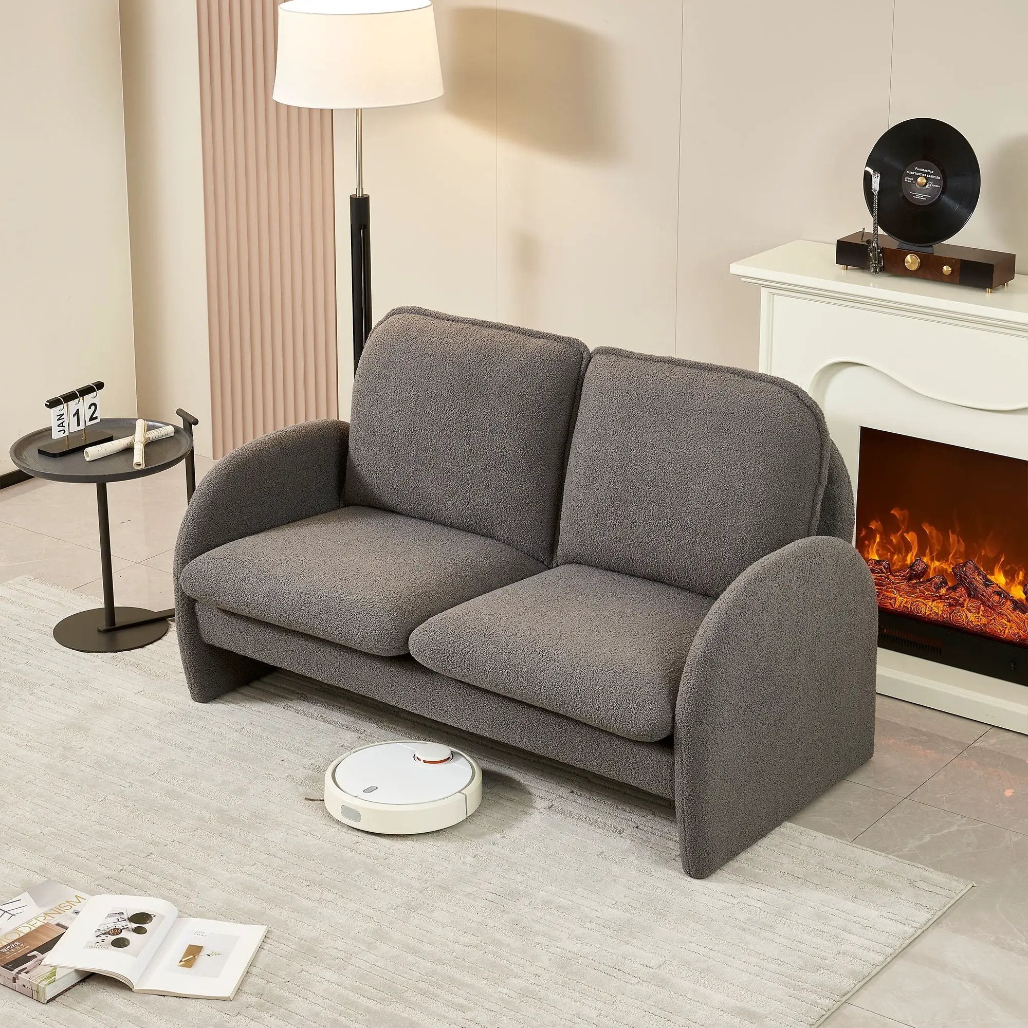 Loveseat Sofa Small Couch For Living Room, Sherpa Fabric Upholstered Loveseat Sofa Couch, Small Loveseat Sofa For Apartment, Bedroom by HouseOfZazla