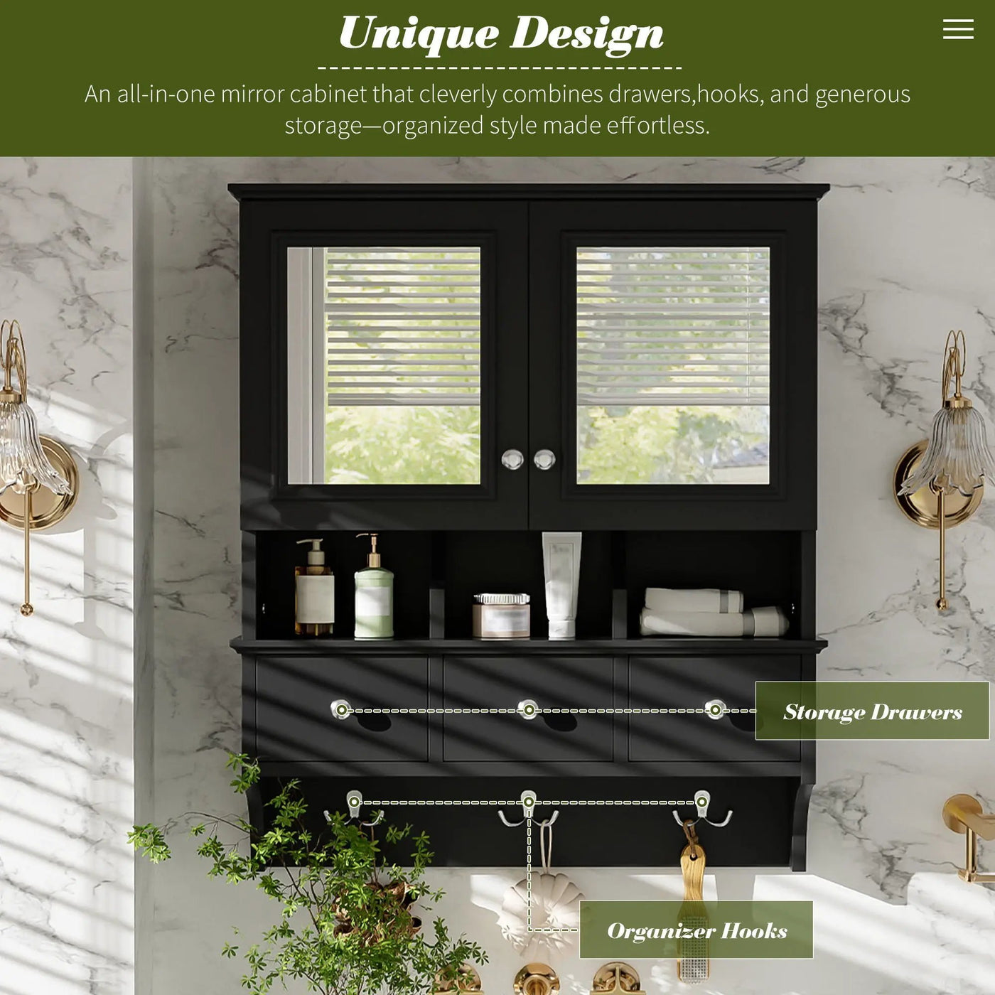 Modern Bathroom Mirror Cabinet With Drawers, Organizer Hooks, And High-Definition Mirrors by HouseOfZazla