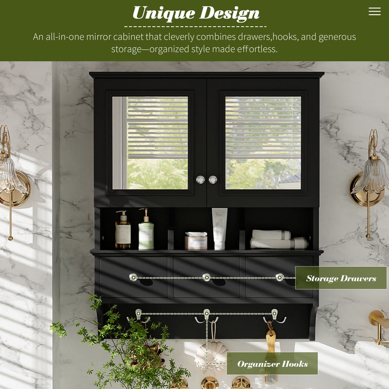 Modern Bathroom Mirror Cabinet With Drawers, Organizer Hooks, And High-Definition Mirrors by HouseOfZazla