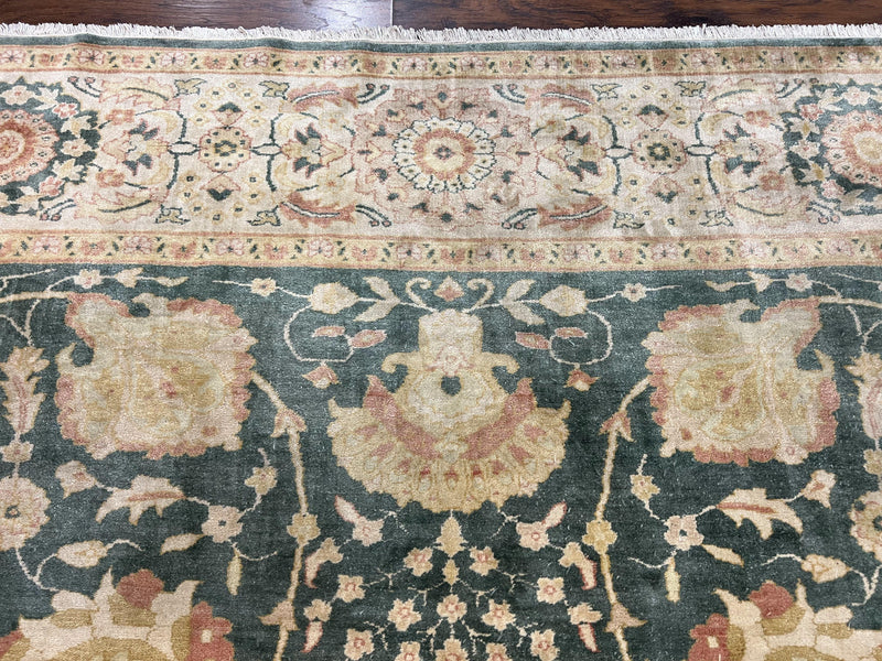 Egyptian Mahal Rug 10x14, Large Vintage Floral Hand Knotted Wool Carpet 10 x 14, Dark Green and Beige Traditional Handmade Persian Area Rug by Jewel Rugs
