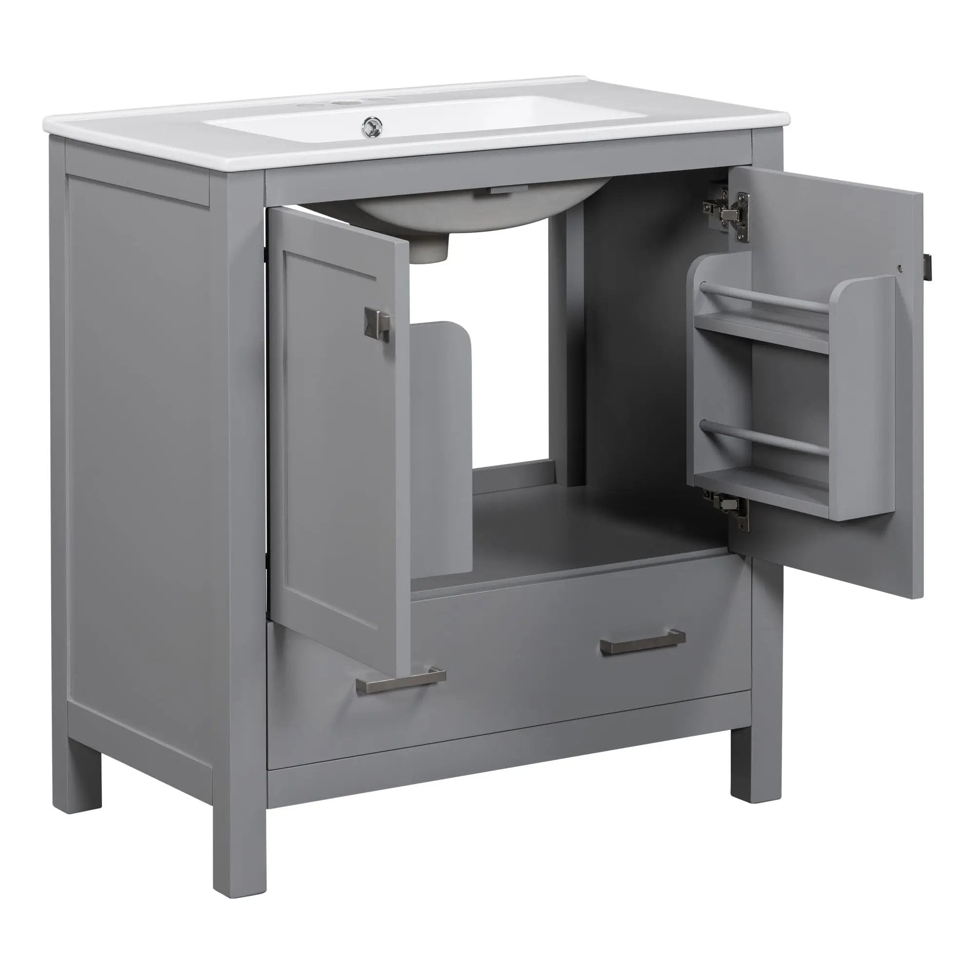 Bathroom Vanity With Single Sink, Combo Cabinet Undermount Sink, Bathroom Storage Cabinet With Two Doors And A Drawer, Soft Closing, Multifunctional Storage, Solid Wood Frame by HouseOfZazla