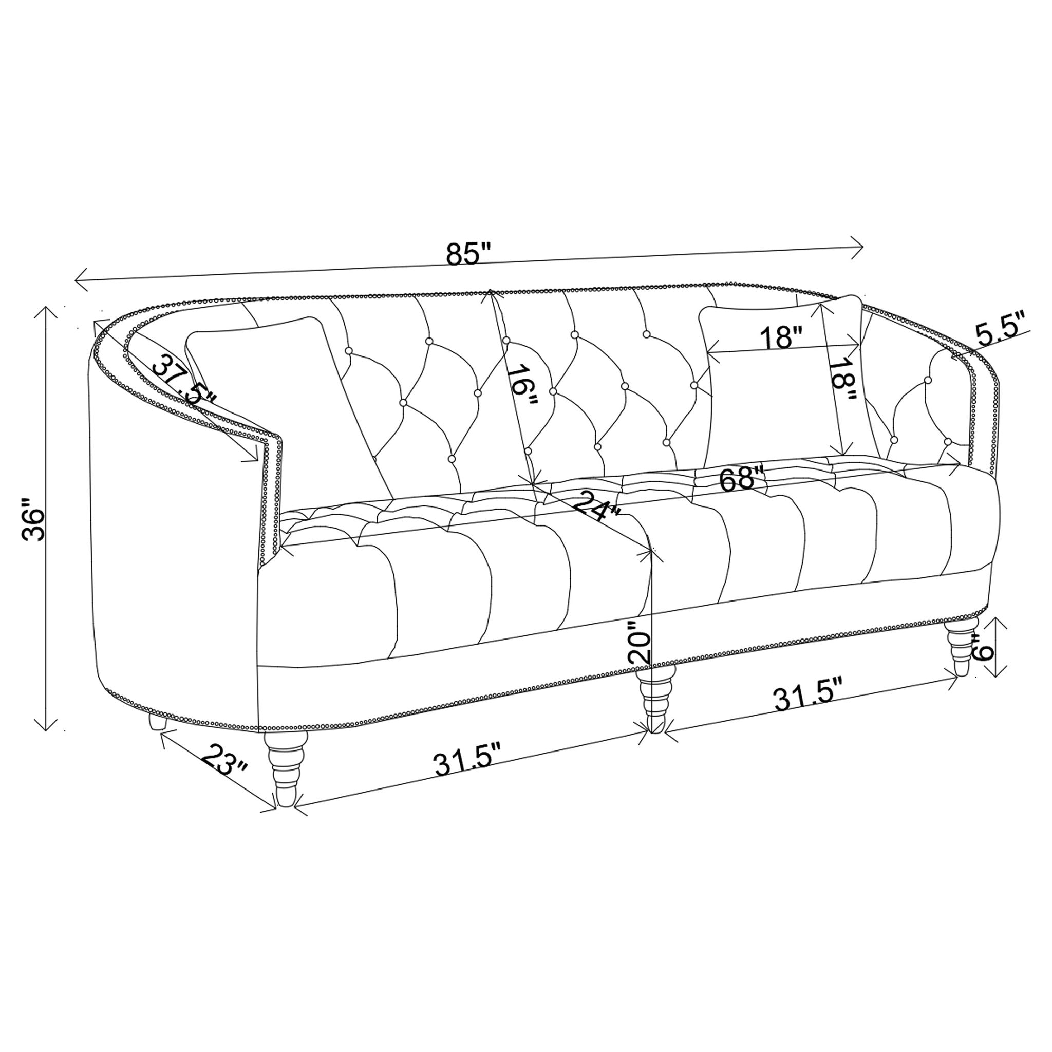 Veronica - Light Sloped Sofa With Tufted Elegant Upholstered Lounge Seating - Light Gray by HouseOfZazla