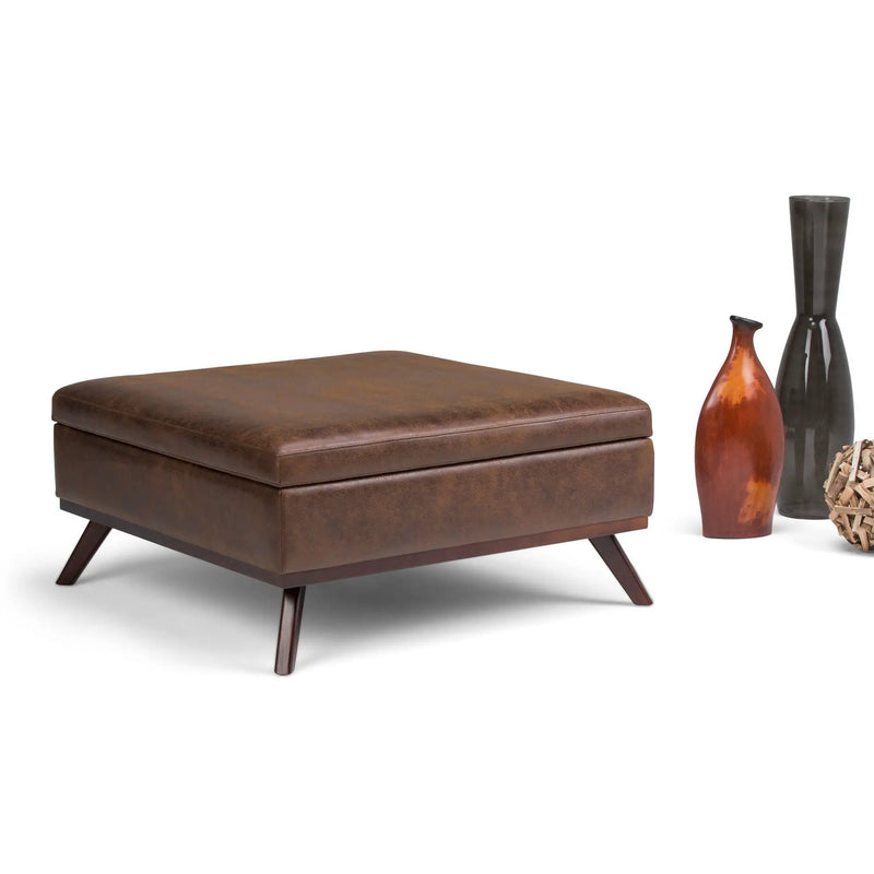 Owen - Square Coffee Table Storage Ottoman - Distressed Chestnut Brown by HouseOfZazla
