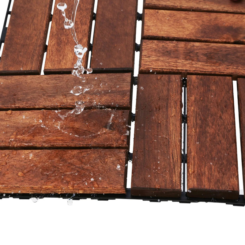 Interlocking Deck Tiles Checker Pattern, Square Acacia Hardwood Outdoor Flooring For Patio, Bancony, Pool Side by HouseOfZazla
