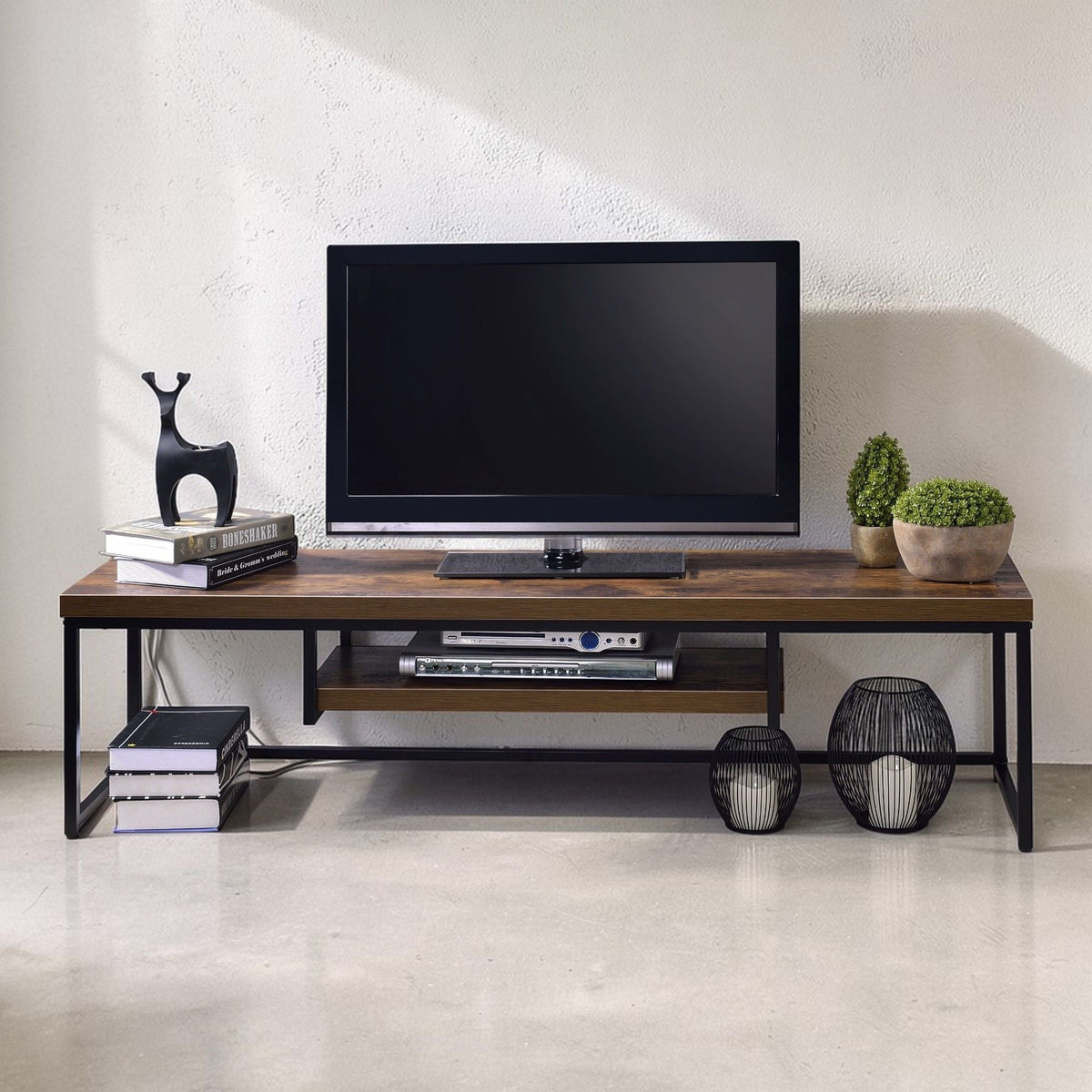 Compact TV Stand with Open Media Shelf - Light Brown or Dark Brown, photo 7 of 8