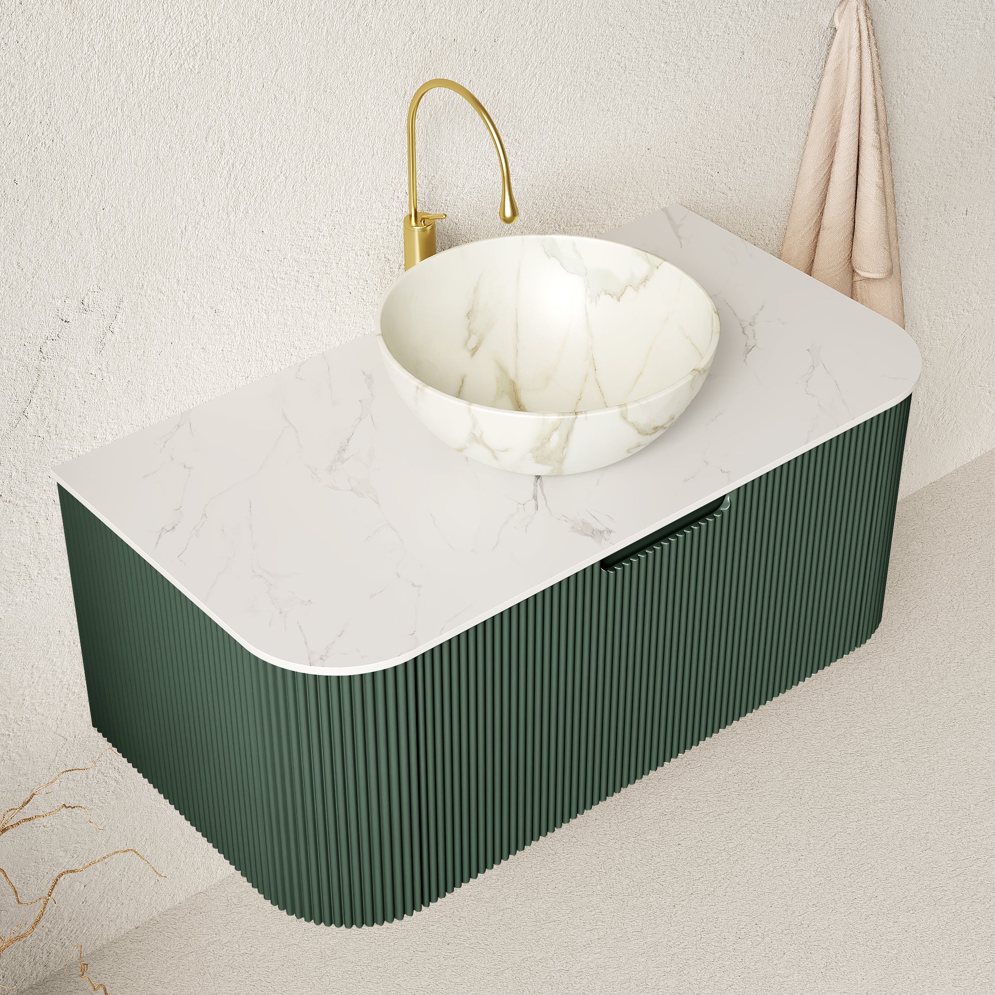 DINA 36" Bathroom Vanity & Sink, Floating Curved Edges by HouseOfZazla
