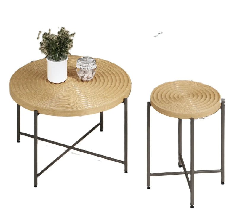 Coffee And End Table Set Waterproof Cover, Distressed Cylindrical Design, Legs Classic Rustic Charm (Set of 2) by HouseOfZazla