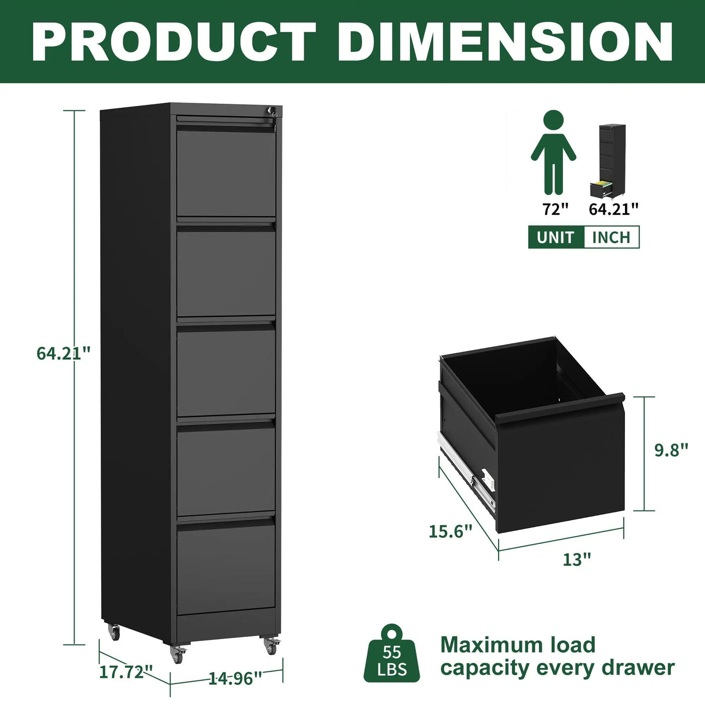 Drawer Metal Locking Vertical File Cabinet With Wheels Heavy Duty Lockable Storage by HouseOfZazla
