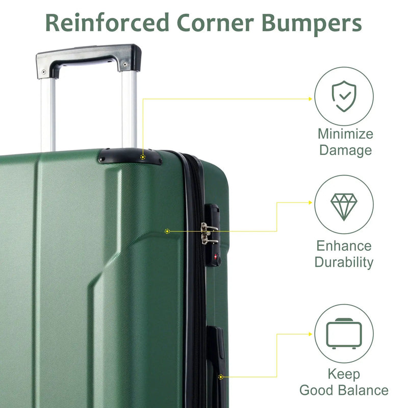 Lightweight Durable ABS Hardshell Luggage - 24-Inch (Green) by HouseOfZazla
