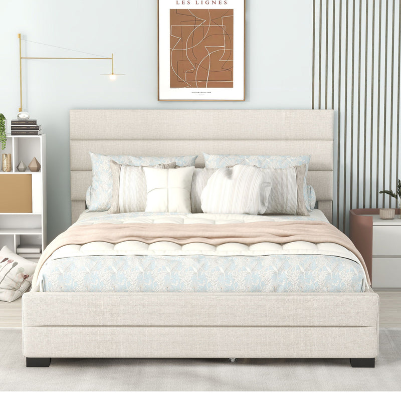 Queen Platform Bed with Twin Trundle and 2 Storage Drawers - Beige, photo 10 of 14