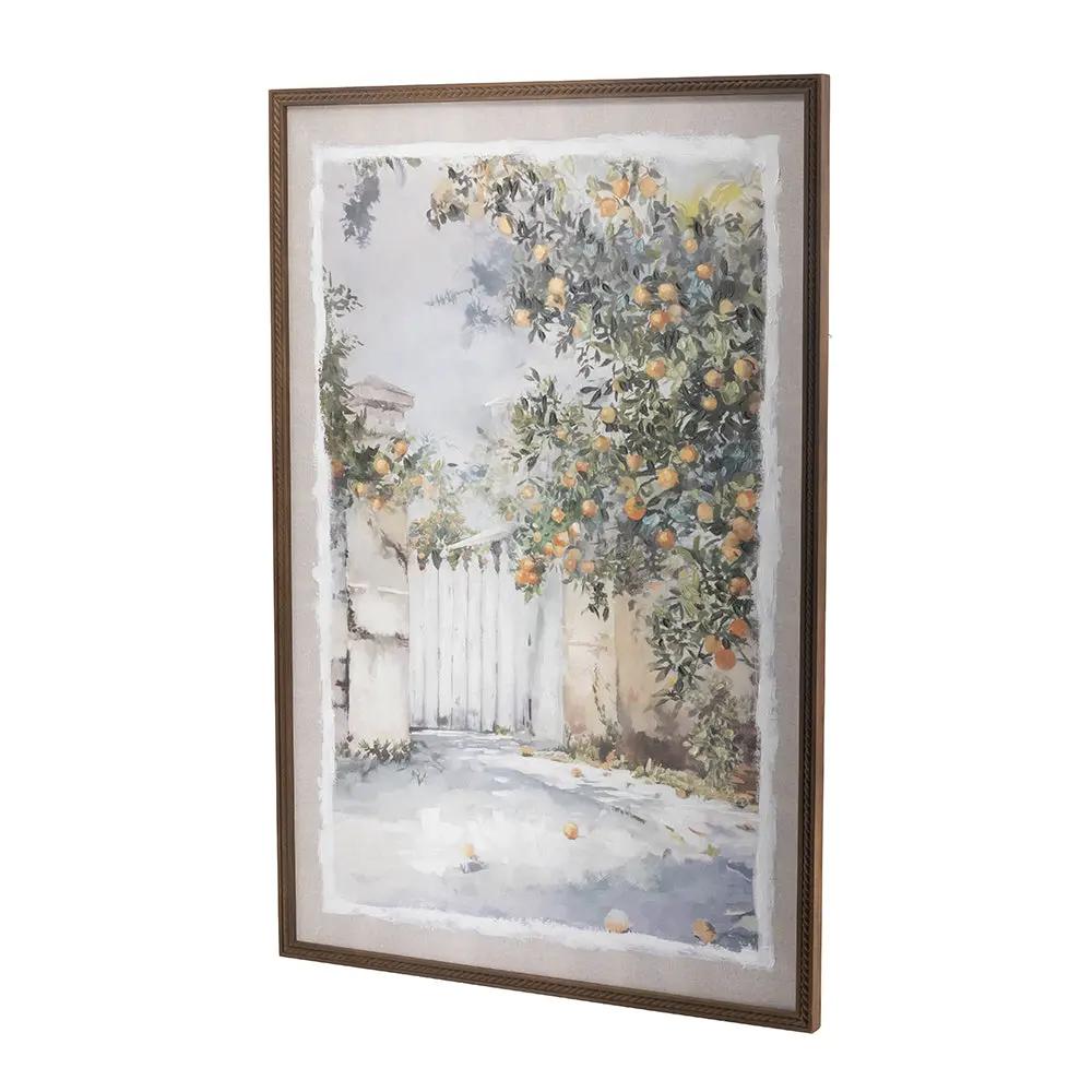 31.5x47.2' Hand-Painted Courtyard Scene Canvas Wall Art with Textured Pine Wood Frame by HouseOfZazla