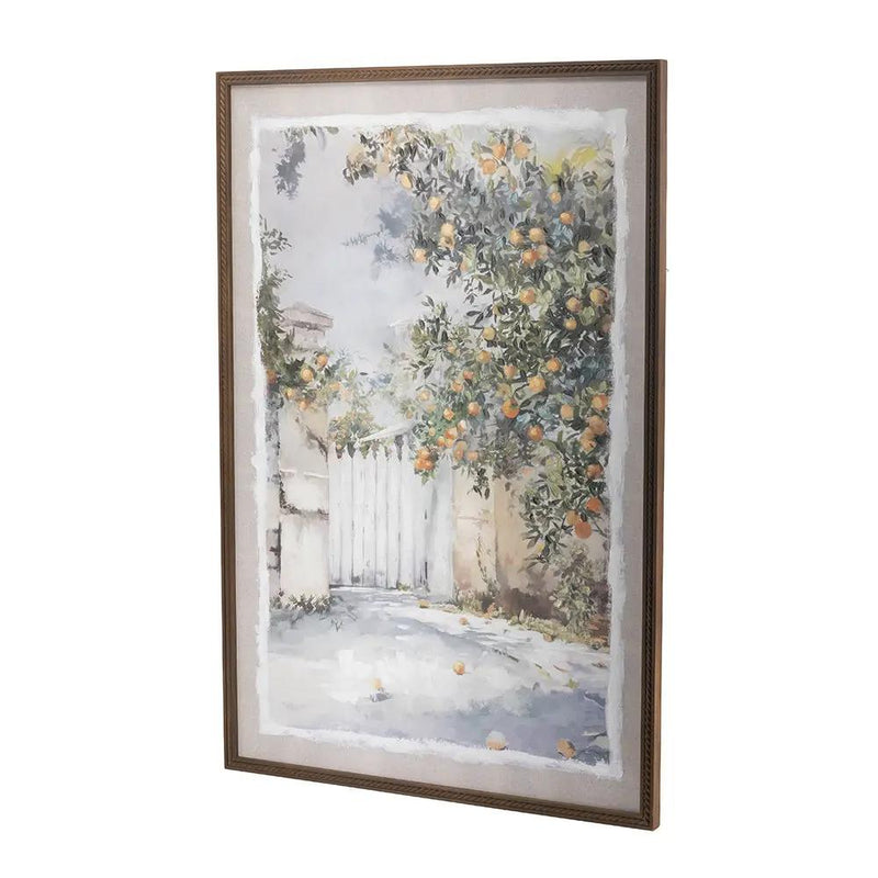 31.5x47.2' Hand-Painted Courtyard Scene Canvas Wall Art with Textured Pine Wood Frame by HouseOfZazla