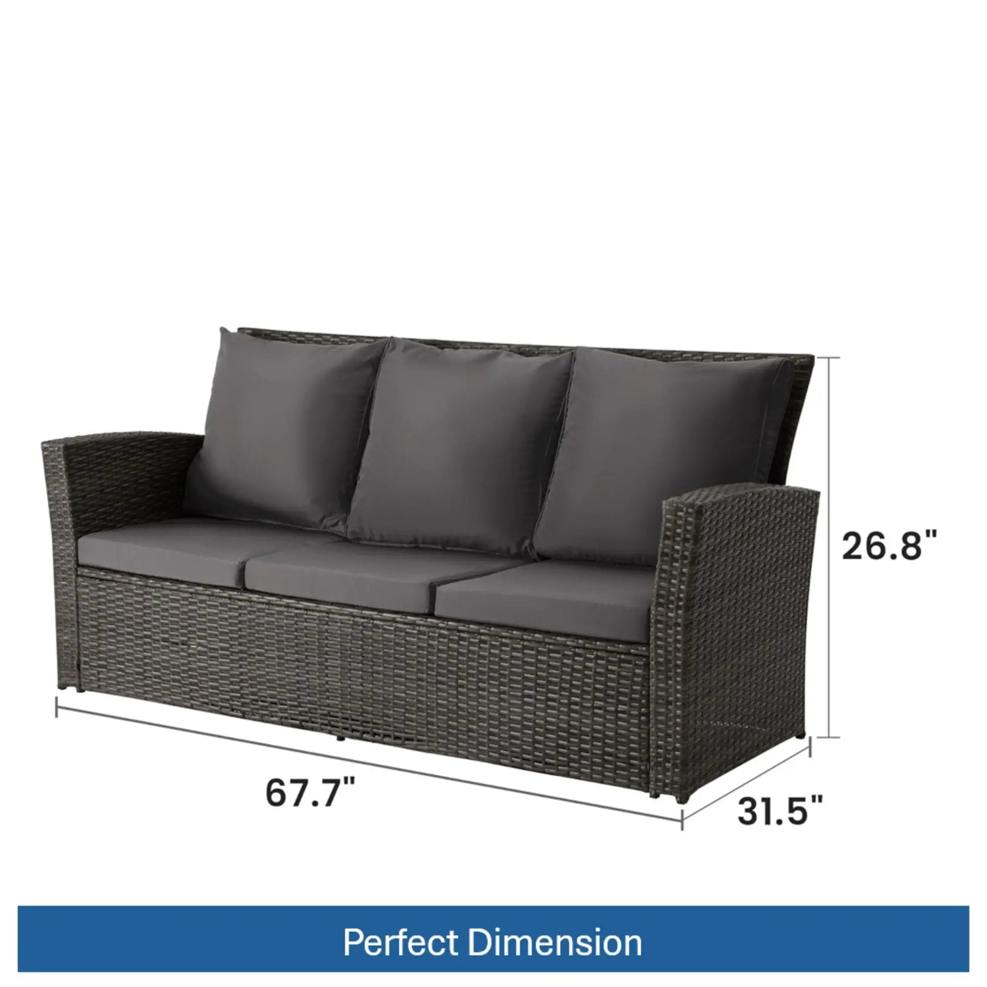 All-Weather Wicker 3 Seat Patio Sofa With Thick Cushions by HouseOfZazla