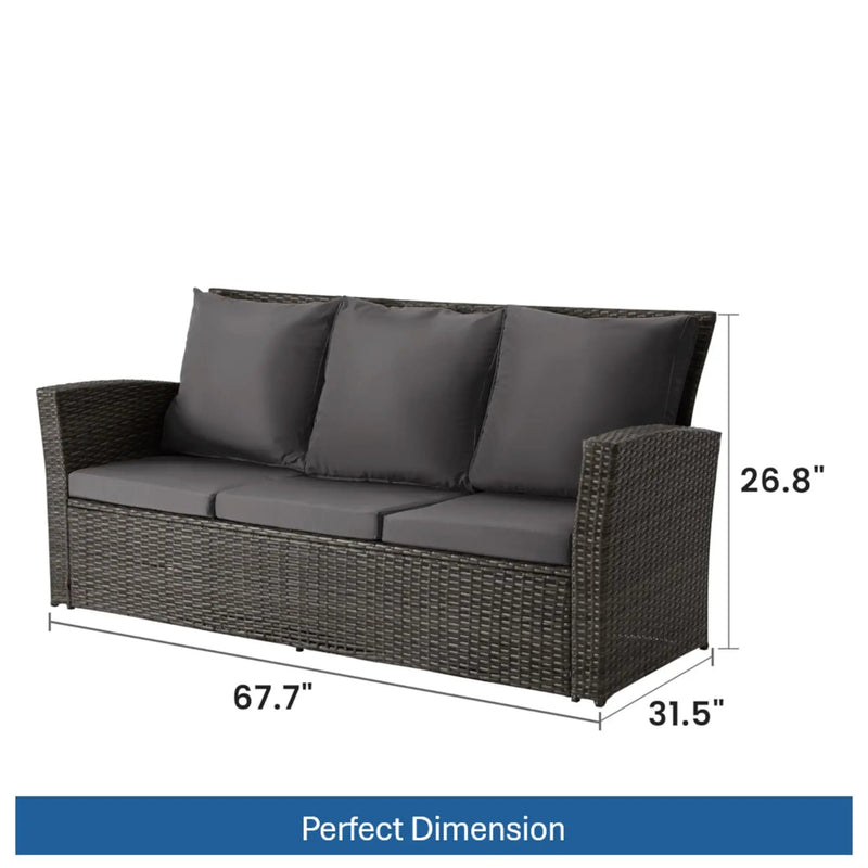 All-Weather Wicker 3 Seat Patio Sofa With Thick Cushions by HouseOfZazla