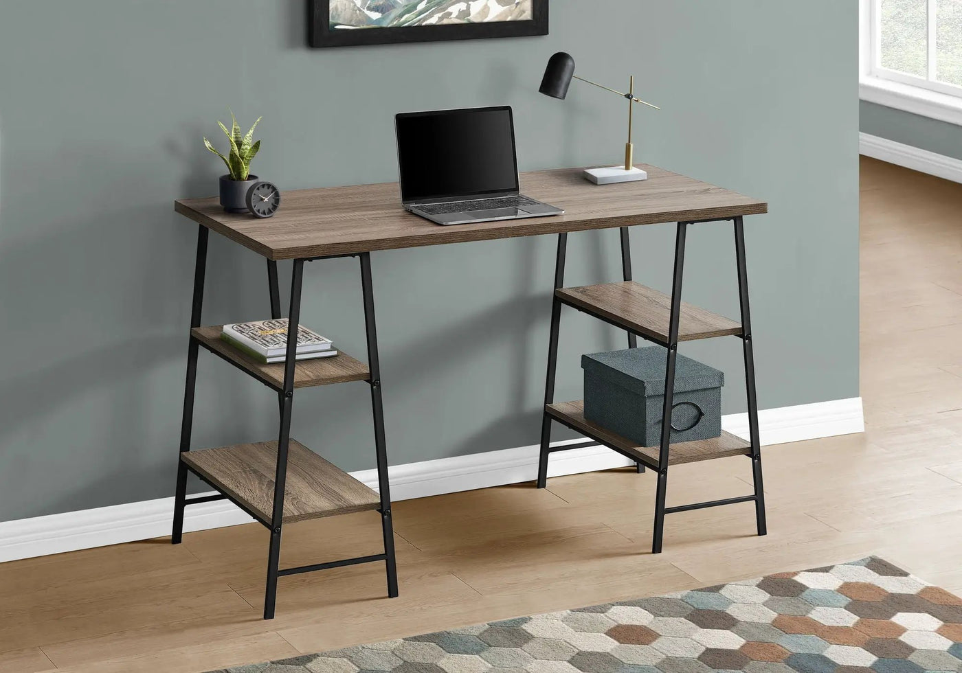 Computer Desk For Home Office, Storage Shelves, Industrial Design by HouseOfZazla