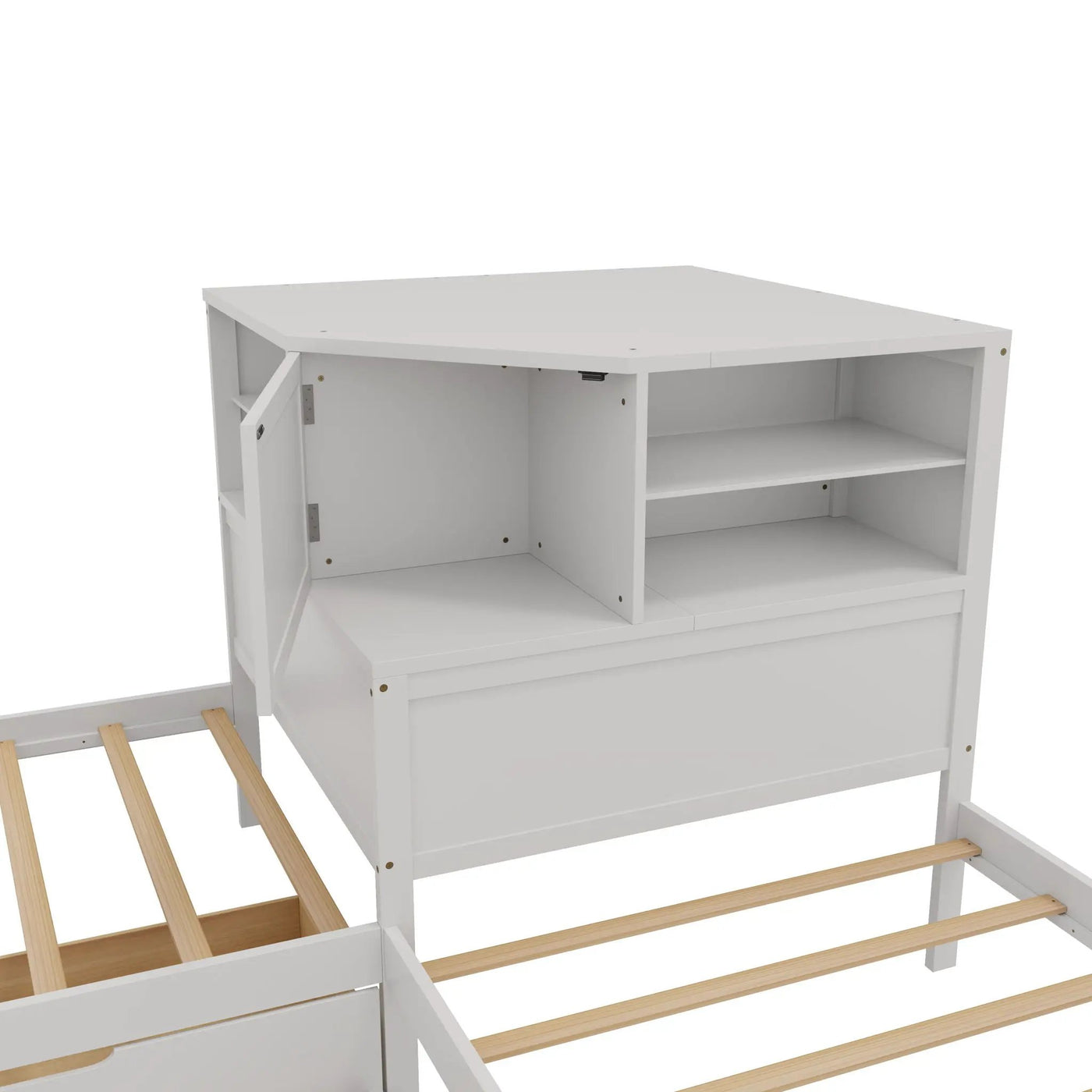L-Shaped Bed Frame With Trundle, Built In Desk & LED Lighting by HouseOfZazla