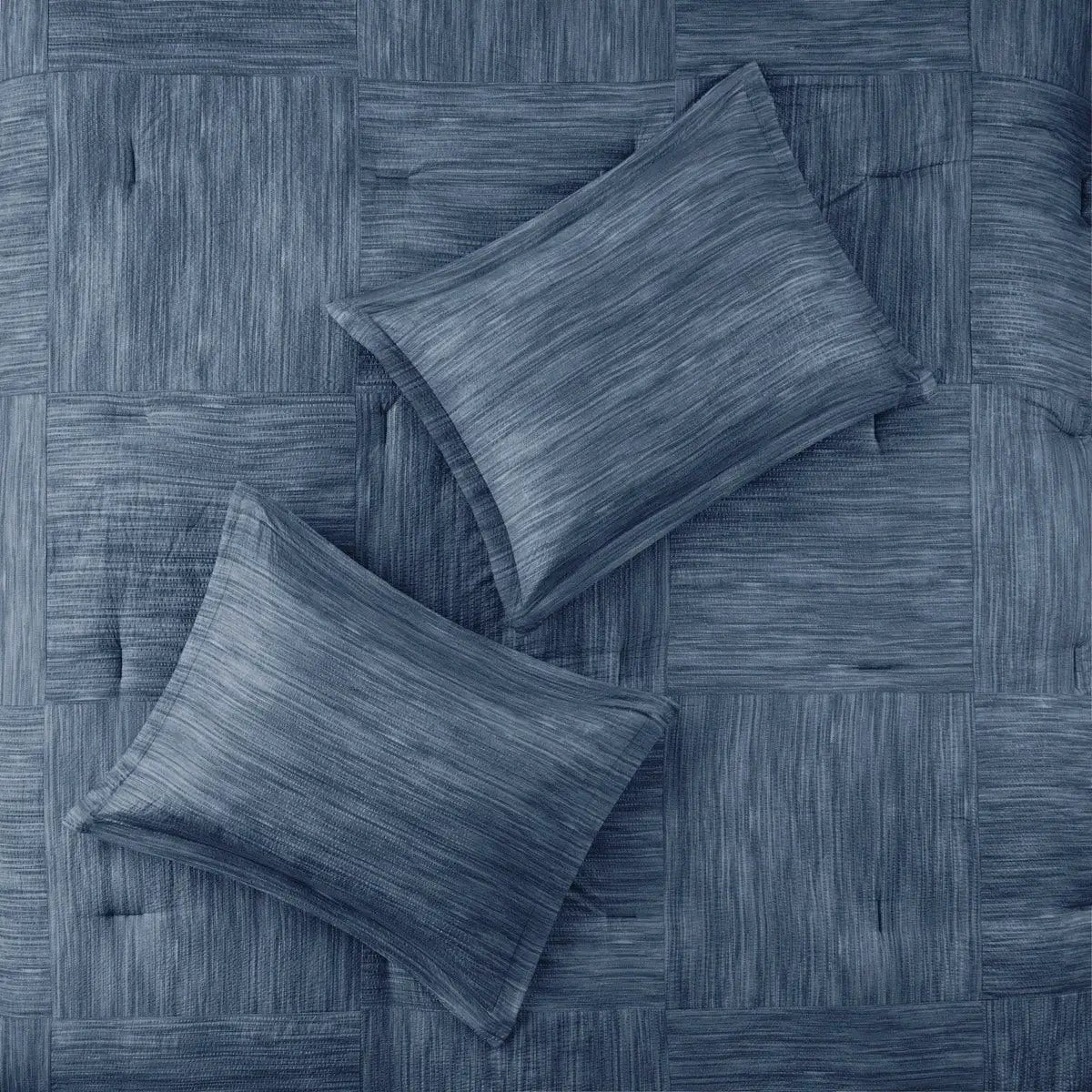7 Piece Printed Seersucker Comforter Set Navy Queen by HouseOfZazla
