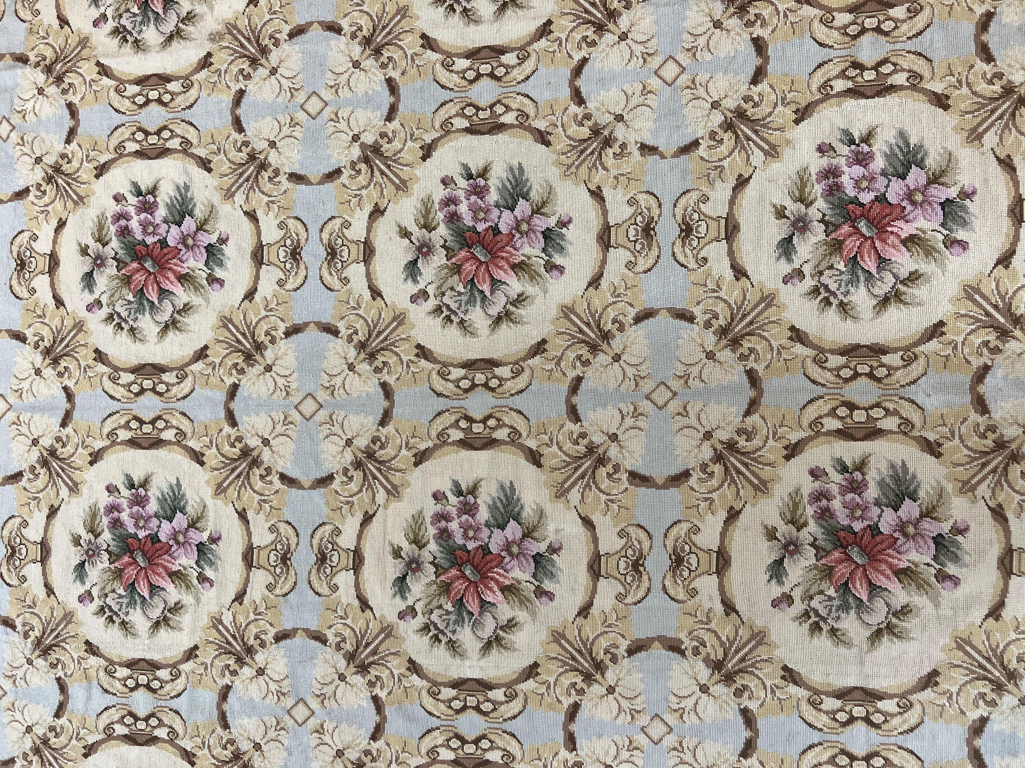 Chinese Needlepoint Rug 8x11, Handmade Wool Needlepoint Carpet, Vintage, Sky Blue by Jewel Rugs