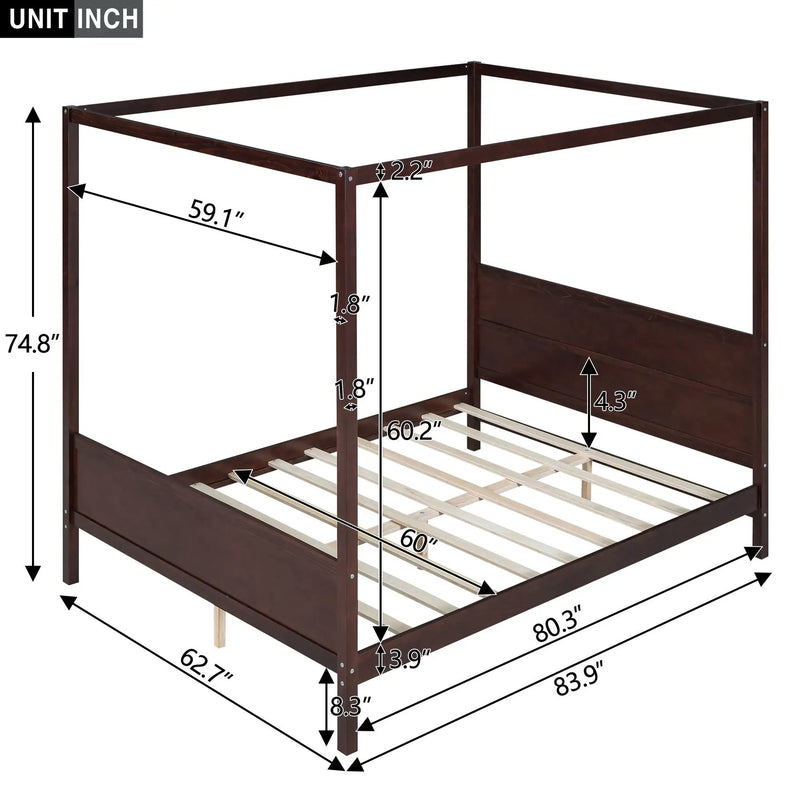 Canopy Platform Bed With Headboard And Footboard, Slat Support Leg by Unique Piece Furniture