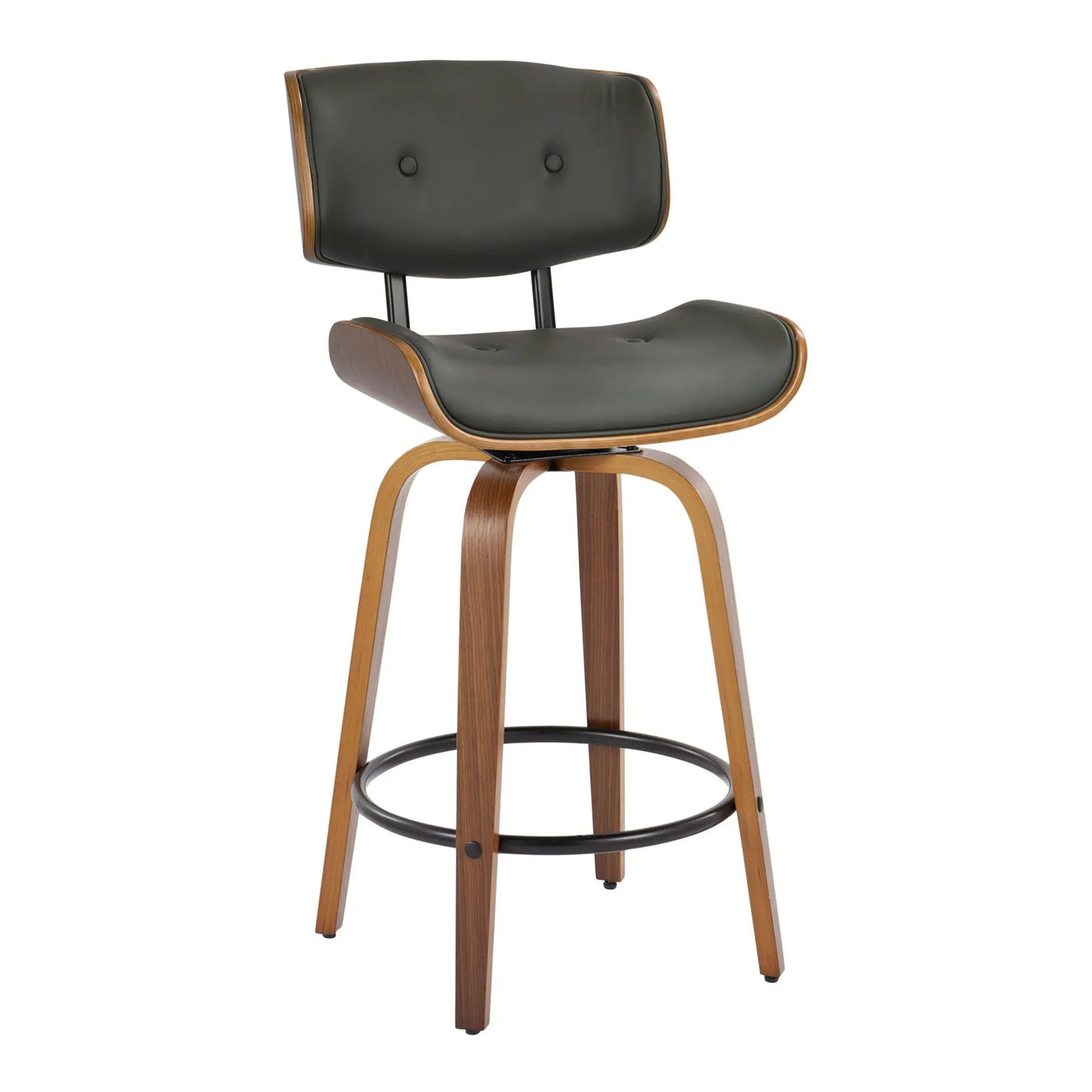 Lombardi - Mid-Century Modern Fixed Height Counter Stool With Swivel With Round Footrest (Set of 2) by HouseOfZazla
