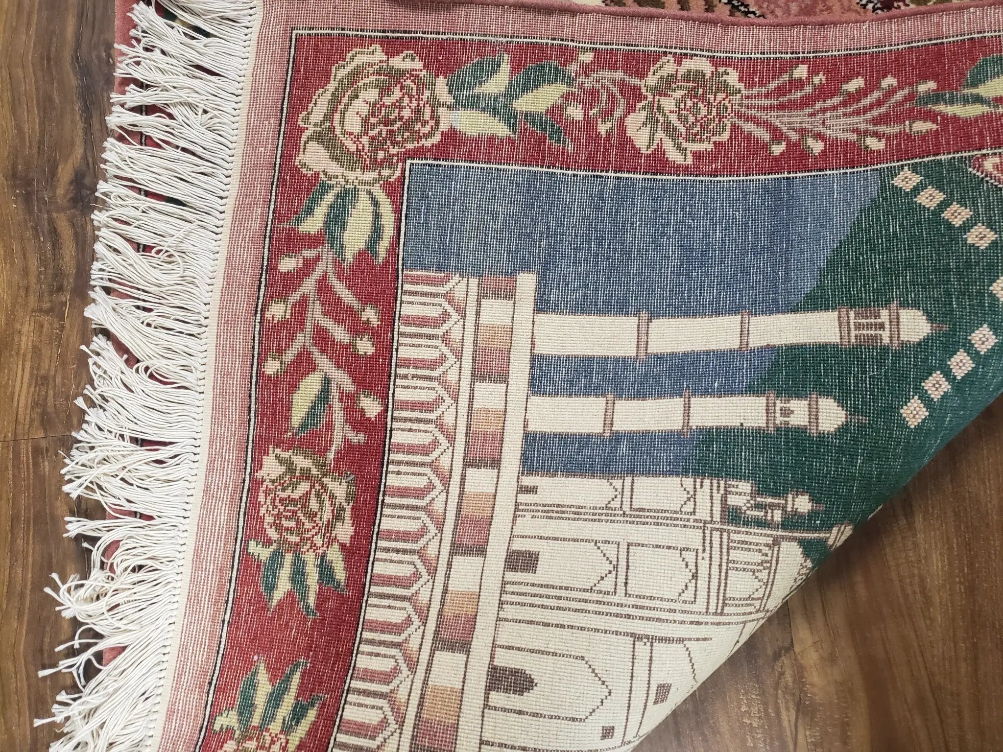Vintage Small Pictorial Lovers Rug 2.5 x 4, Taj Mahal Indo Persian Rug, Wool Hand-Knotted Indian Rug, King & Queen, Layla and Majnun by Jewel Rugs