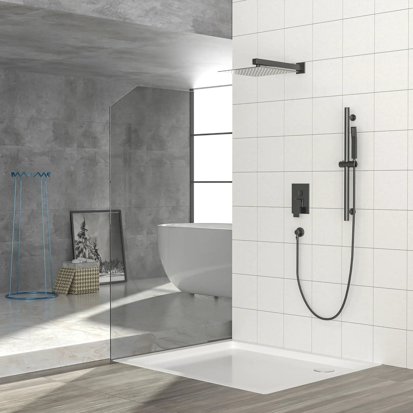 Modern Shower System With Adjustable Slide Bar, Stainless Steel And Brass Construction by HouseOfZazla