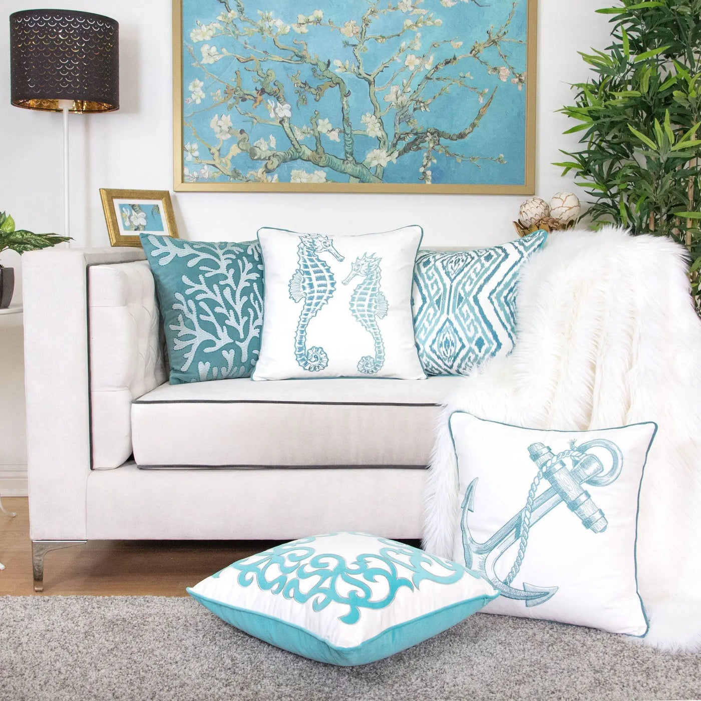 Seahorses Pillow Cover With Matching Back by HouseOfZazla