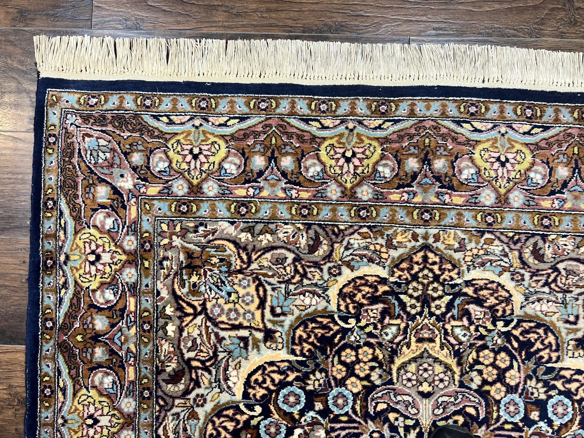 Pak Persian Rug 5x7, Navy Blue Hand Knotted Wool Oriental Carpet 5 x 7 ft, Floral Medallion, Traditional Vintage Pakistani Rug, 225 KPSI by Jewel Rugs