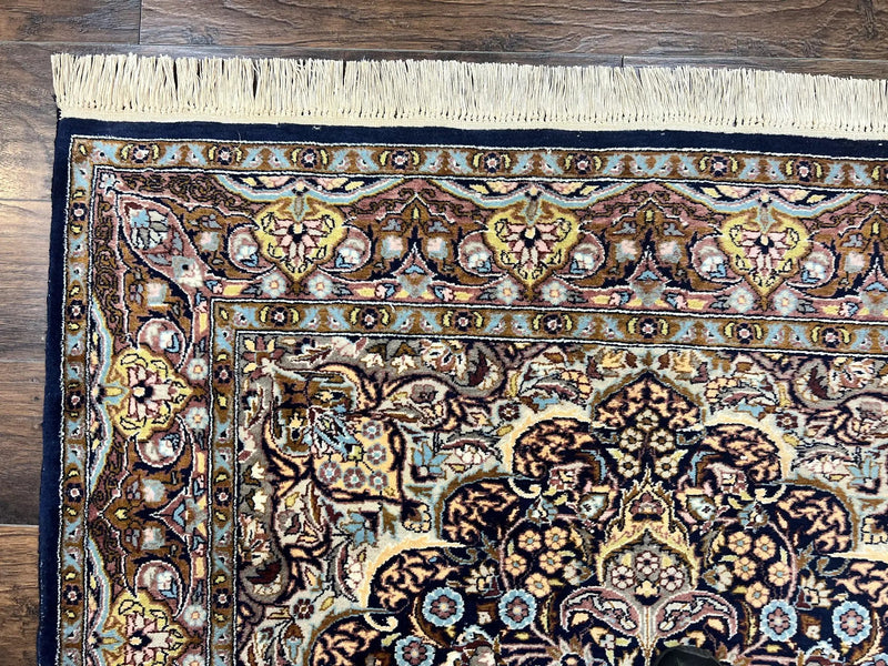 Pak Persian Rug 5x7, Navy Blue Hand Knotted Wool Oriental Carpet 5 x 7 ft, Floral Medallion, Traditional Vintage Pakistani Rug, 225 KPSI by Jewel Rugs