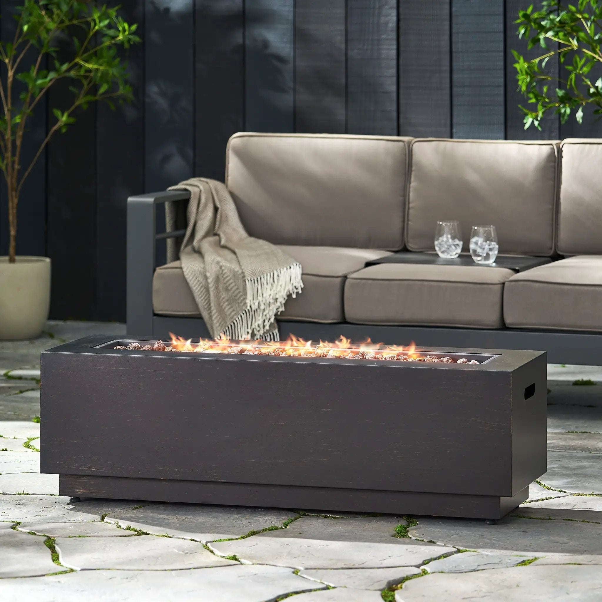 Modern Dark Grey 40' Outdoor Iron Propane Fire Pit by HouseOfZazla