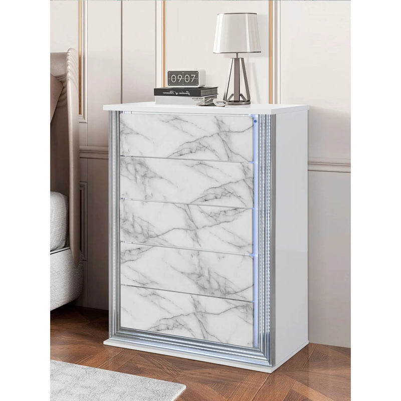 Moon - Chest With LED - White Marble by Unique Piece Furniture