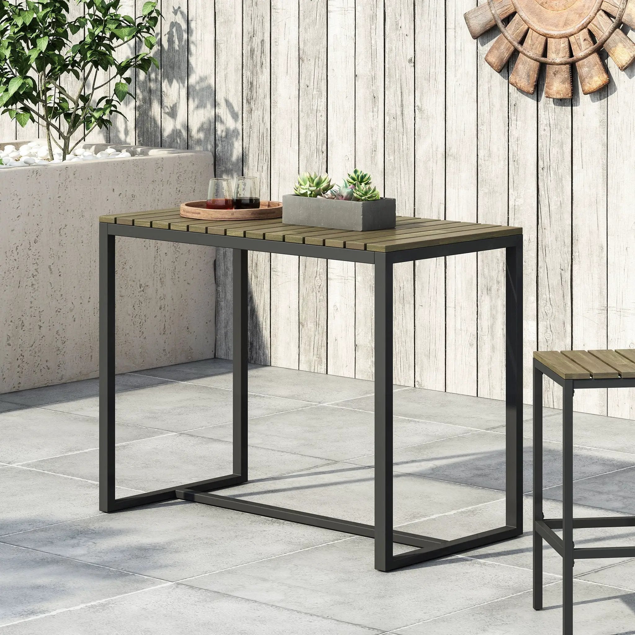 Ernesto Outdoor Industrial Acacia Wood Bar Table by HouseOfZazla