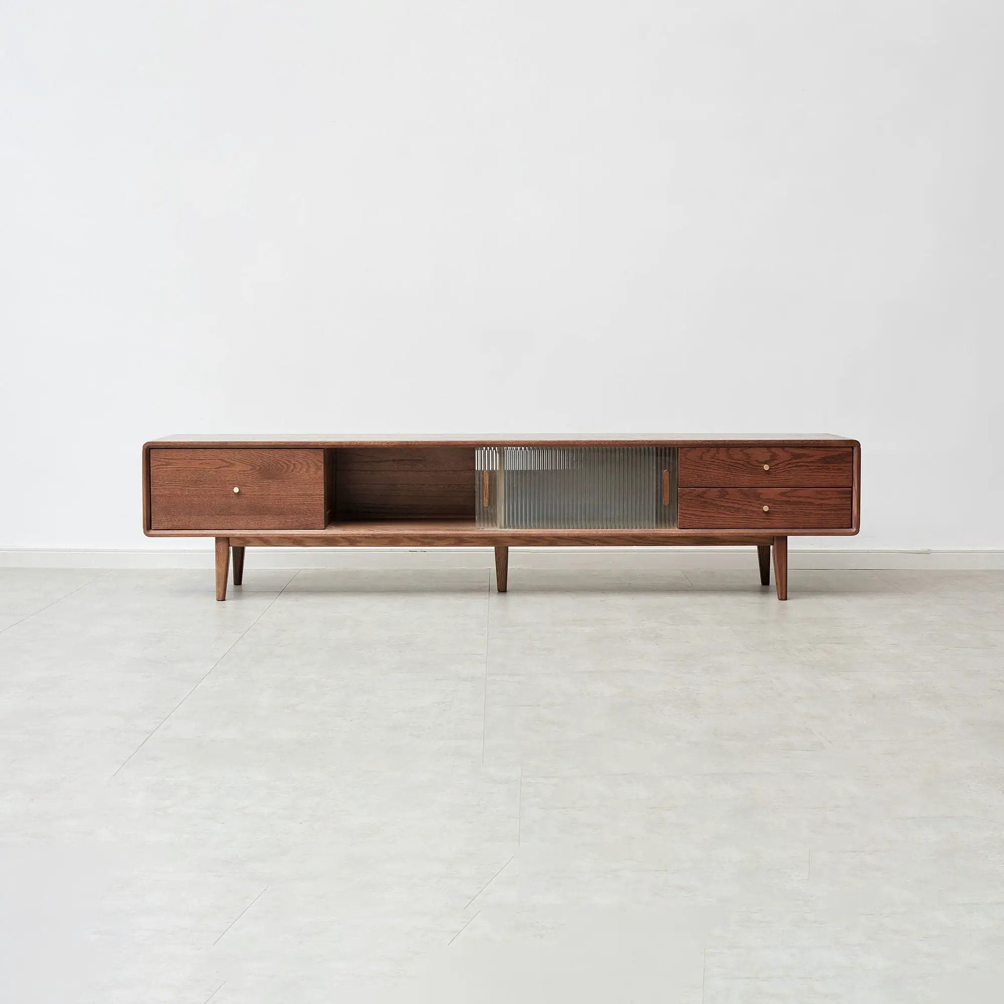 TV Cabinet With Chinese Changhong Glass Doors, Two Drawer Storage Space TV Standing by Unique Piece Furniture