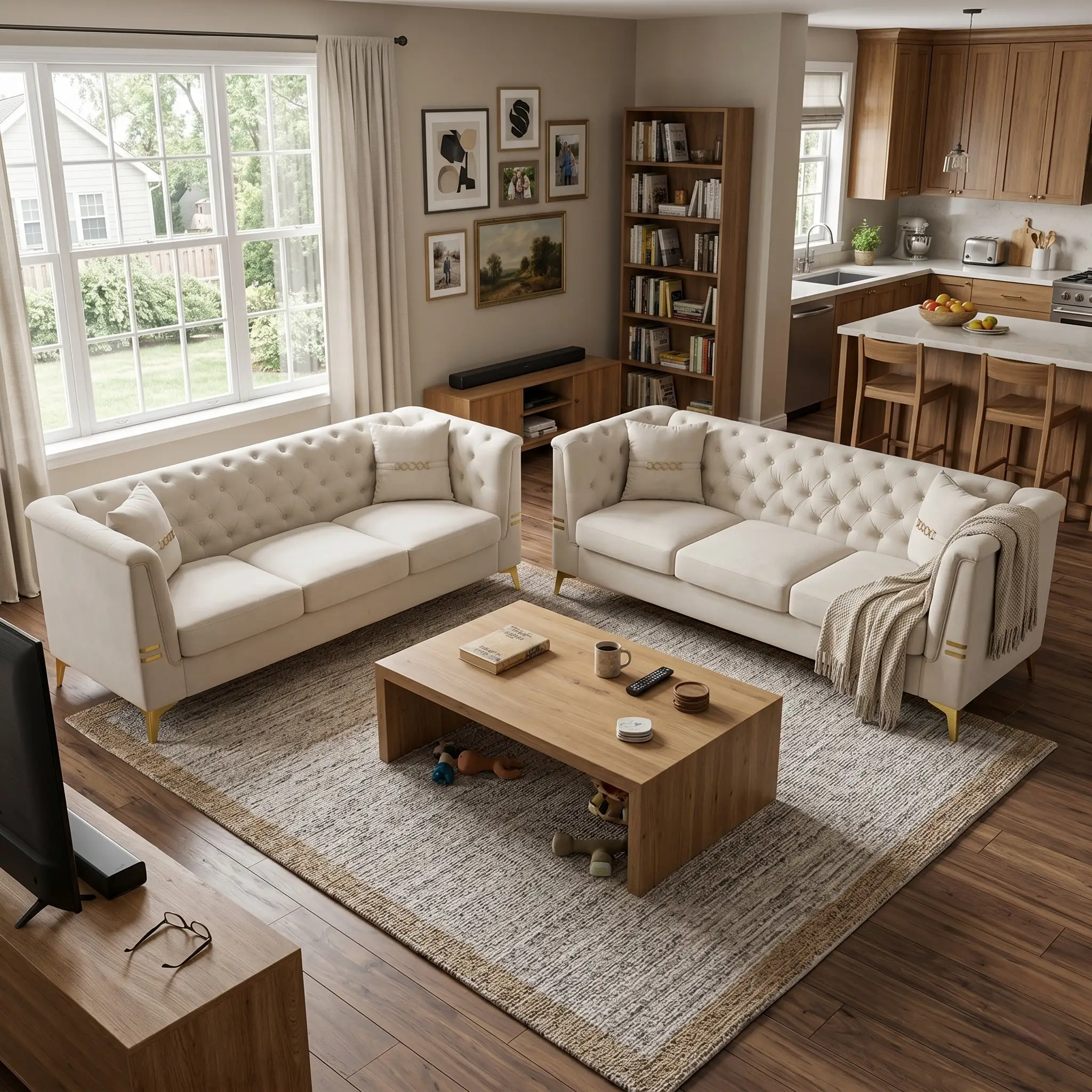 FX-P83-2PC Modern Velvet Upholstered Sofa Set of 2 by HouseOfZazla