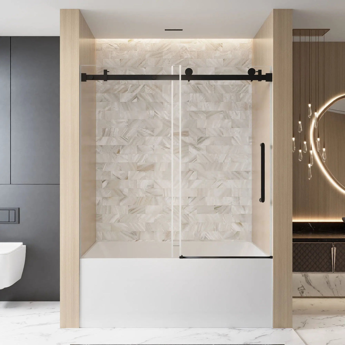 Frameless Single Sliding Shower Door, Square Tube Track by HouseOfZazla