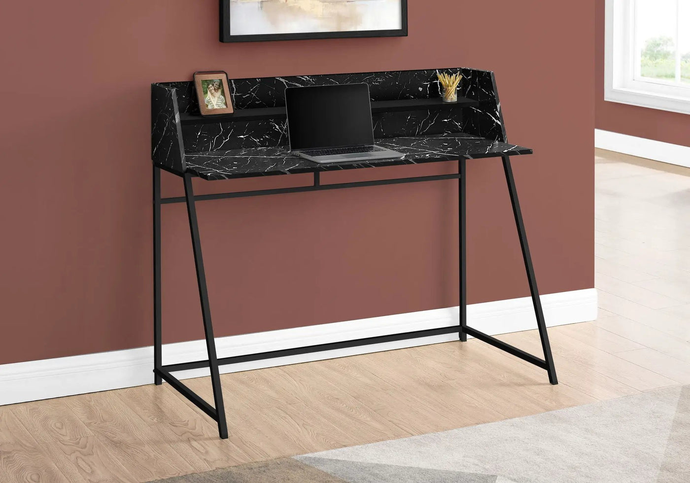 Computer Desk for Home Office with Marble Look and Storage Shelves by HouseOfZazla